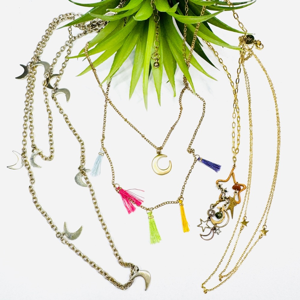 4pc Vintage to Now Bundle Lot - Celestial Moon & Stars Necklaces